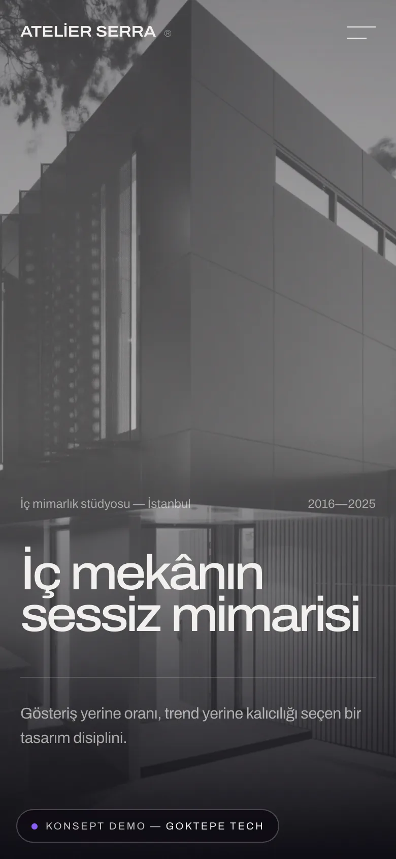 Atelier Serra konsept sitesinin telefonda görünümü